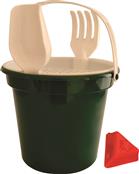 BALDE DE PRAIA COM ALÇA, PENEIRA, PÁ, RASTELO E 1 FORMA