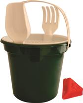 BALDE DE PRAIA COM ALÇA, PENEIRA, PÁ, RASTELO E 1 FORMA