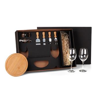 Kit Queijo E Vinho Com Espaço Para Garrafa - 9 Pçs
