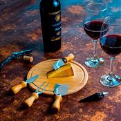 Kit Queijo E Vinho Com Espaço Para Garrafa - 9 Pçs