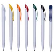 Caneta Plástica Branca com Clip Colorido